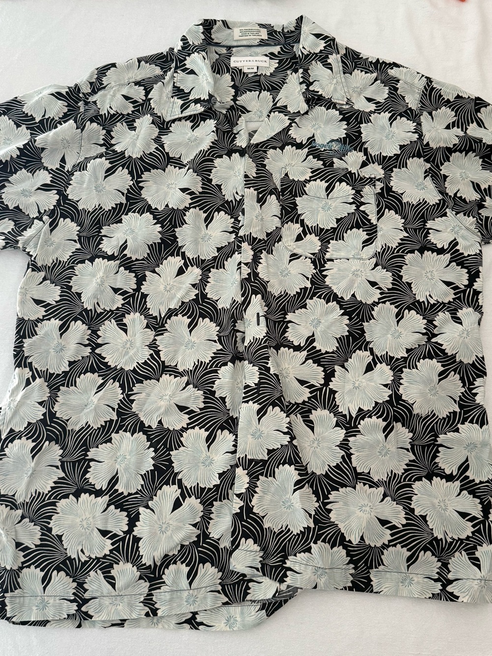Cutter & Buck Black and Cream Floral Button-Up Shirt